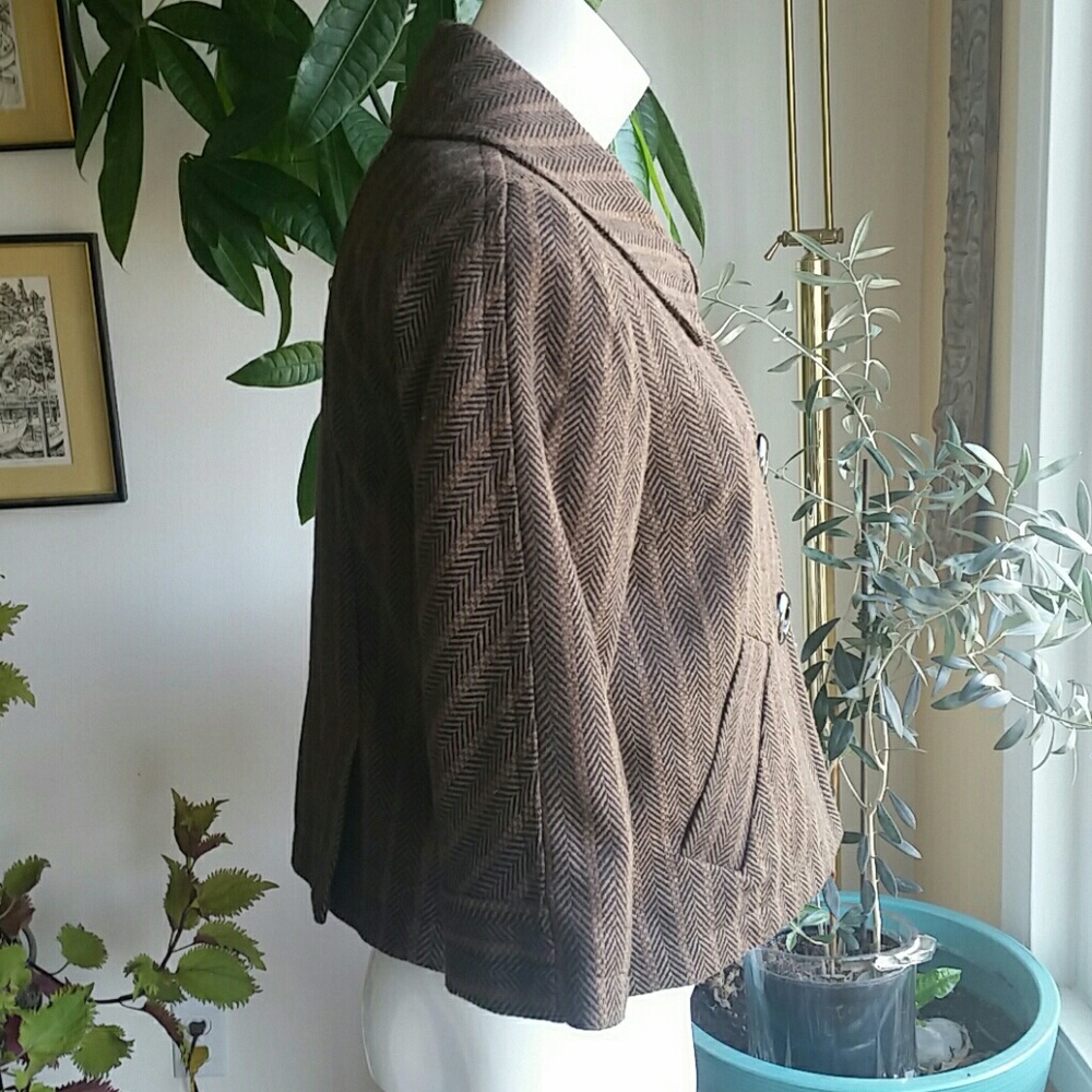 Nordstrom Ambition Brown  Herringbone Jacket 3/4 Sleeves Side Pocket Siz… - Picture 3 of 9